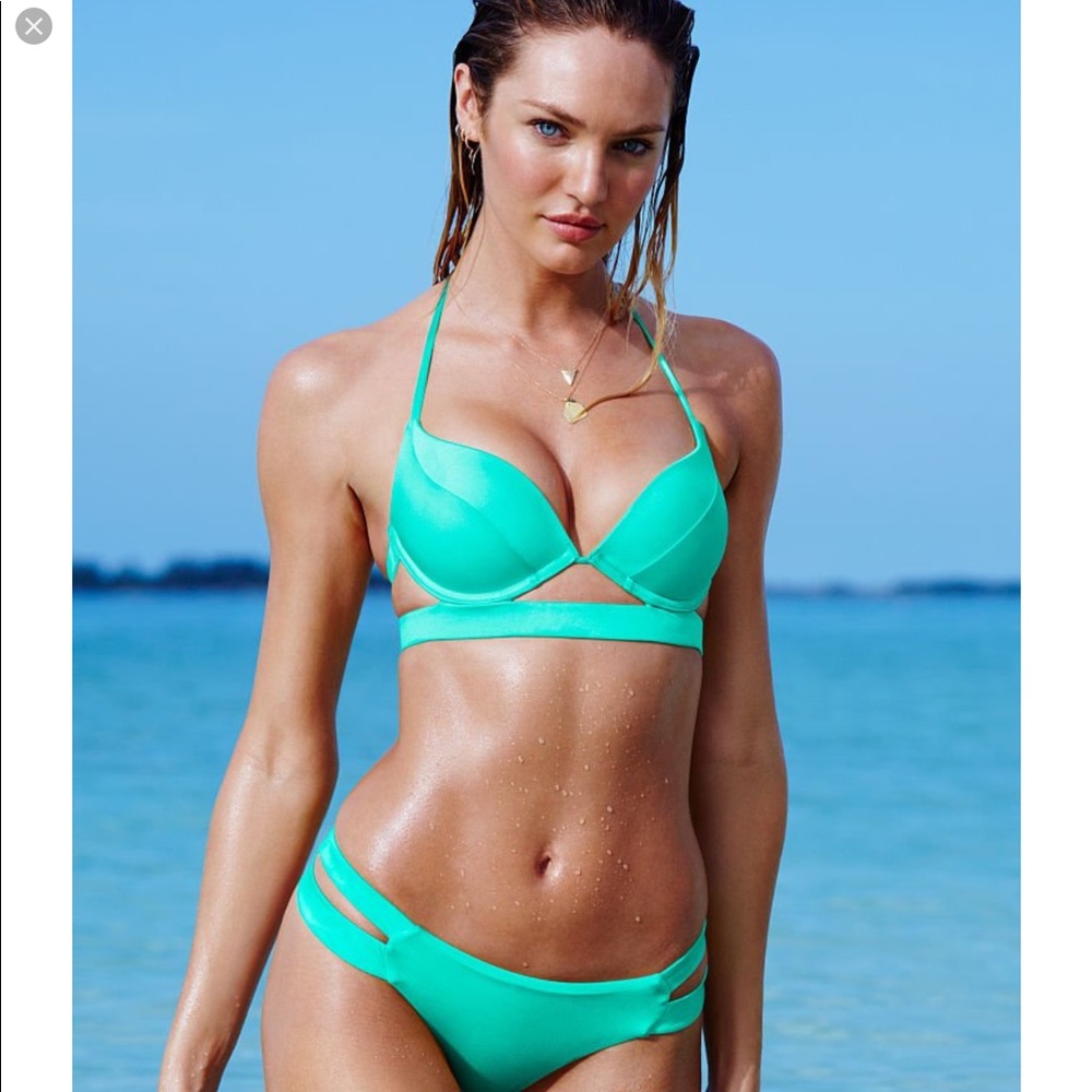Two tone stripe hottie halter push up bikini set
